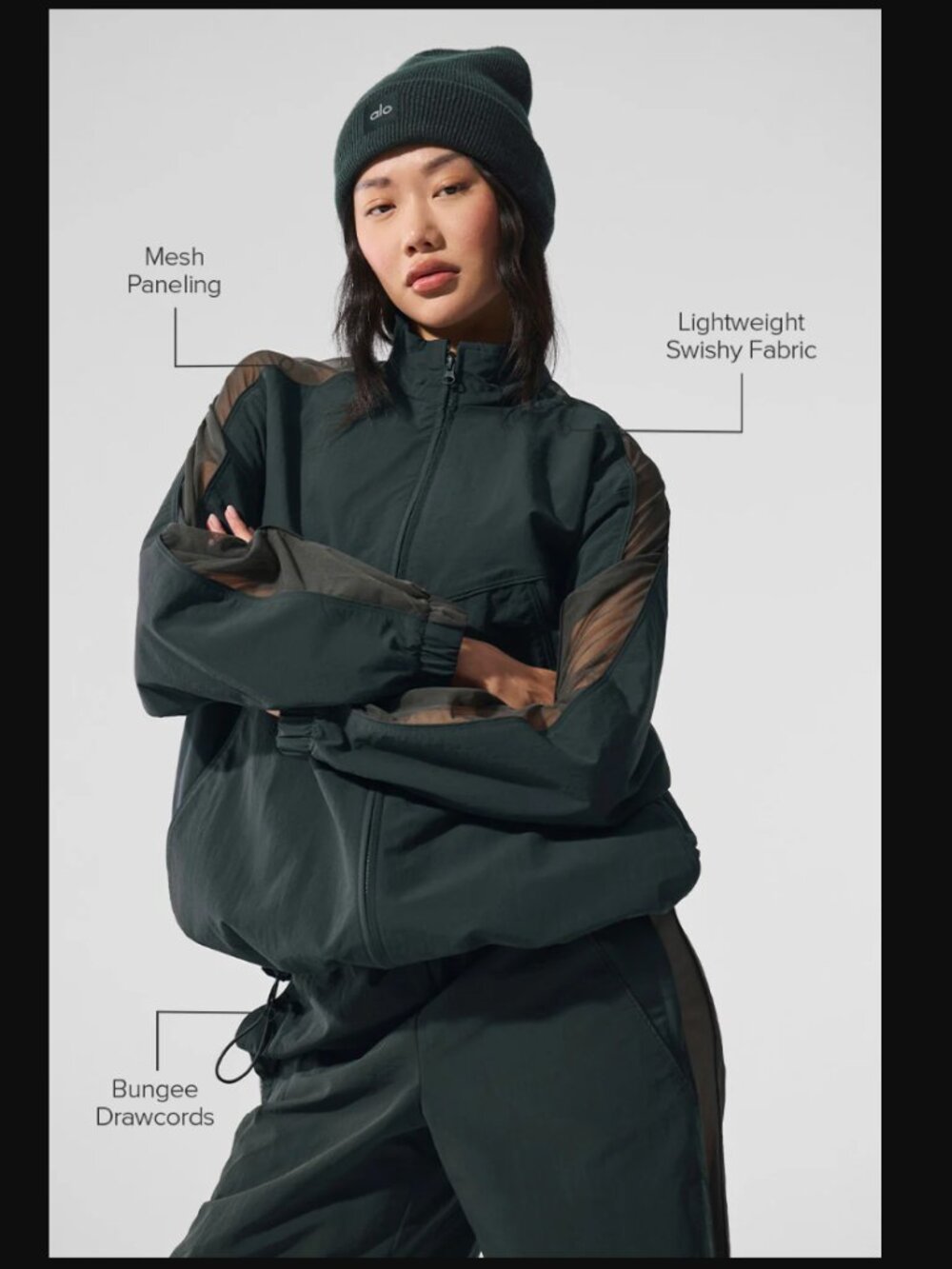 Alo Origin Full-Zip Track Jacket XXS Charcoal Green